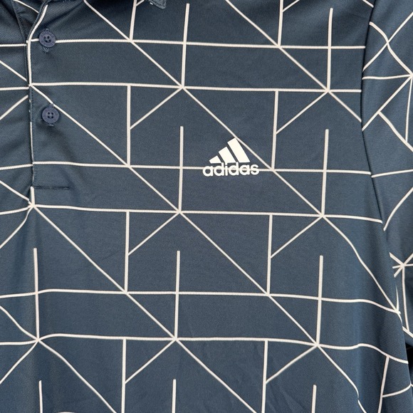 Adidas Navy‎ Blue Geometric Print Performance Golf Polo Mens 2XL Stretch - Picture 3 of 5